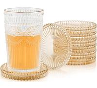 Modern Glass Coasters, GOH DODD Set of 8 Crystal Coasters Tabletop Protection for Drinks, Home Decor, Kitchen, Living Room, Patio, Wedding, Party, Housewarming Gifts, Amber