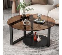Modern Glass Coffee Table 2 Tier Round Metal Frame Side Table Storage Center Table for Living Room Home & Office Decor (A 60x45cm)