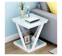 Modern Glass Corner Table - Sleek Metal Frame Compact Mini Bedside & Coffee Table Elegant Light Luxury Sofa Side Table Stylish Small Square Design Functional Living Room & Bedroom Side Cabinet.