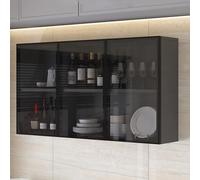Modern Glass Display Cabinet for Bathroom and Kitchen Storage Wall Mount Narrow Brown/Gray Storage Cabinet with Hidden Handle Over The Toilet Storage Organizer for Bathroom Living Room and K