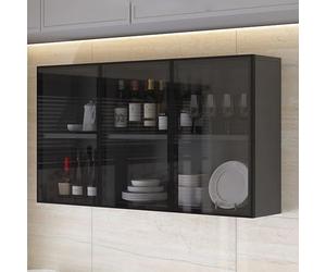 Modern Glass Display Cabinet for Bathroom and Kitchen Storage Wall Mount Narrow Brown/Gray Storage Cabinet with Hidden Handle Over The Toilet Storage Organizer for Bathroom Living Room and K