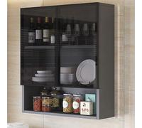 Modern Glass Display Cabinet Wall Mounted - Solid Wood Frame with Glass Doors, Over The Toilet Bathroom Storage Shelf for Decor & Organisation