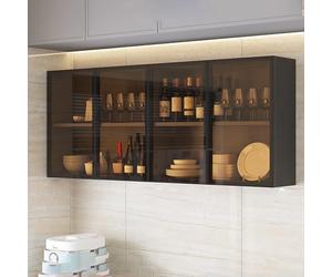 Modern Glass Display Cabinet Wall Mounted - Solid Wood Frame with Glass Doors, Over The Toilet Bathroom Storage Shelf for Decor & Organisation