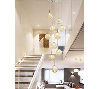 Modern Glass Dropping Pendant Lights with Rotating Middle Floor Hollow Design Duplex Stair Long Chandelier Featuring 10 Glass Balls Ideal for Living Room 40x200cm
