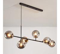 Modern Glass Globe Chandelier Lighting 6-Light Mid Century Industrial Chandeliers Pendant light Linear Ceiling Hanging Light Metal with Glass Ball Shade for Living Room Farmhouse (Smoke grey 2)