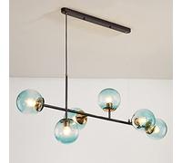 Modern Glass Globe Chaner Lighting 6-Light Mid Century Industrial Chaners Pendant Light Linear Ceiling Hanging Light Metal with Glass Ball Shade for Living Room