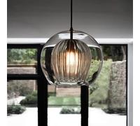 Modern Glass Globe Pendant Light, Clear Ribbed Glass Shade Hanging Ceiling Light Fixture, Contemporary Single Pendant Light for Kitchen Island, Dining Room, Bedroom, Foyer - E26 Base(20cm)