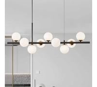 Modern Glass Globes Chandelier Mid Century Metal Hanging Golden Ceiling Light Globe Lamp Shade Adjustable Height Pendant Light Fixture for Kitchen Island Living Room Bedroom,Black,9-Light