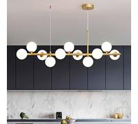 Modern Glass Globes Chandelier Mid Century Metal Hanging Golden Ceiling Light Globe Lamp Shade Adjustable Height Pendant Light Fixture for Kitchen Island Living Room Bedroom,Gold,11-Light