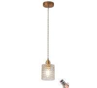 Modern Glass Pendant Light Battery Operated with Remote Timer, Non Hardwired Globe Ceiling Hanging Light,Wirelss Pendant Lighting Fixture Indoor Decor for Kitchen Island Bedroom Dining Room (Color :