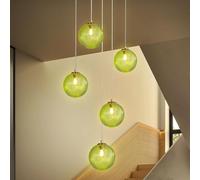 Modern Glass Sphere Chandelier Adjustable Height Pendant Light for High Ceilings 5-Light Linear Fixture Ideal Living Rooms Hallways Hotels and Spiral Staises