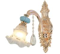 Modern Glass Wall Sconce Frenchd Wall Lighting Fixture for Bedsides Home Decor Flower Swall Mount Lamp with K9 Crystal Sturdy Wall Light for Living Room Hallways Bedroom