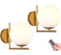 Modern Globe Wall Sconce Lights Set of 2,Indoor Dimmable Timer Bedside Led Wall Light Battery Operated Sconce with Remote Control,Not Hardwired Wall Lights Fixture Wall Decor for Bedroom Bathroom