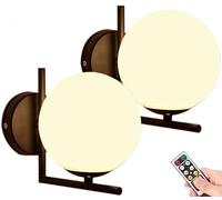 Modern Globe Wall Sconce Lights Set of 2,Indoor Dimmable Timer Bedside Led Wall Light Battery Operated Sconce with Remote Control,Not Hardwired Wall Lights Fixture Wall Decor for Bedroom Bathroom