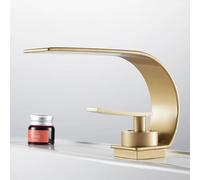 Modern Gold Bathroom Faucet - Brass Single Handle Mixer Tap Elegant Basin Mixer for Sink Stylish Waterfall Design Ideal for Contemporary Washbasin Decor.