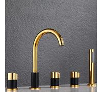 Modern Gold & Black Bath Mixer Tap Set with Pull Out Hand Shower 5 Hole Waterfall Bathtub Faucet for Contemporary Bathroom Stylish & Functional Tub Tap LWX