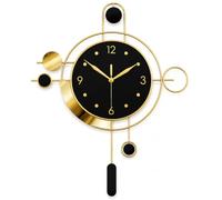 Modern Gold & Black Geometric Wall Clock with Decorative Pendulum, 68 x 50cm Silent Quartz Metal Wall Clock, Battery Operated Contemporary Wall Décor for Living Room, Bedroom, Hallway & Office