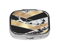 Modern Gold Black White Glitter Marble Geometric Art,Meta Pill Box 2 Compartment Medicine Case,Portable Organizer,Rectangle Meta Portable Organizer Pill Box 422 Compartment Medicine Case