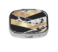 Modern Gold Black White Glitter Marble Geometric Art,Meta Pill Box 2 Compartment Medicine Case,Portable Organizer