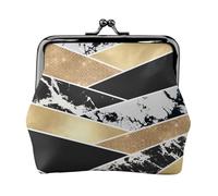 Modern Gold Black White Glitter Marble Geometric Art, PU Leather Coin Purse, Small Wallets, Change Pouch with Kiss Lock Clasp Buckle, Change Purse