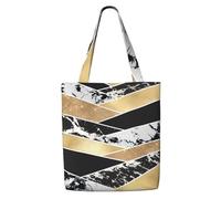 Modern Gold Black White Glitter Marble Geometric Art,Reusable Grocery Bags Shopping Tote Bags Large Capacity Canvas Shoulder bag