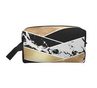 Modern Gold Black White Glitter Marble Geometric ArtMakeup Trave Bag for Women,Cosmetic Large Capacity Organizer