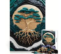 Modern Gold Bonsai Tree Art Jigsaw Puzzles for Adults1000 Pieces Reason Skill Fine Detail Happy Challenge Art Display (50x75cm)
