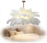 Modern Gold Chandelier & White Ostrich Feather Pendant Light for Dining Room, Bedroom, Nursery & Living Room Decor, Fluffy Art Deco Shade with Cozy Warm Ambient Glow, 3-Light Adjustable