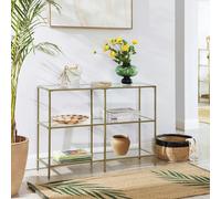 Modern Gold Console Table 3-Tier Tempered Glass Sofa Side Table with Shelves