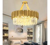 Modern Gold Crystal Chandelier Luxury Circular LED Pendant Light Stainless Steel Ceiling Fixture Elegant Home Decor Dimmable Hanging Light for Living Room Dining Room Bedroom.