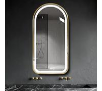Modern Gold Framed LED Bathroom Mirror 100cm, Dimmable Arch Design, Anti-Fog Touch Switch, Reflective Wall Decor, 60x90cm for Stylish Home Decor