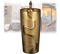 Modern Gold Freestanding Pedestal Sink - Stylish One-Piece Ceramic Bathroom Basin Elegant Floor-Standing Art Sink for Hotels & Homes Perfect for Indoor Use