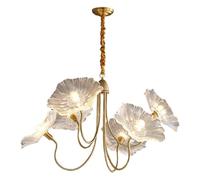 Modern Gold Hanging Lamp Lotus Leaf Shaped Glass Retro Farmhouse Pendant Lamp 5-Light Classic Ceiling Hanging Lights Adjustable Height for Over Table Living Room Bedroom Hallway
