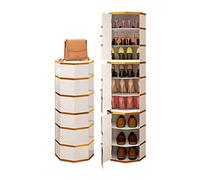 Modern Gold Octagon 360° Rotating Shoe Rack - Stylish Lazy Susan Revolving Shoe Stand for Closet Storage - Tall Space-Saving Free-Standing Shoe Holder (43CM)