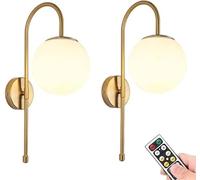 Modern Gold Wall Sconce 2 Pack Battery Operated Mid Century Industrial Vanity Light with White Globe Shade Ideal for Bathroom Living Room Bedroom Restaurant Loft Decor.
