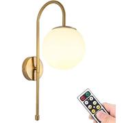 Modern Gold Wall Sconce 2 Pack Industrial Mid Century Battery Operated Light with White Globe Shade Ideal for Bathroom Bedroom Living Room Restaurant Loft Decor