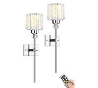 Modern Gold Wall Sconces Lighting Battery Operated Set of 2,No Wiring Rechargeable Wall Lights Fixture with Wireless Remote,Clear Glass Long Wall Lamp for Bedroom Bathroom Living Room Vanity Light (C