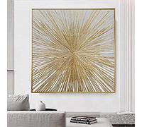 Modern Golden Line Oil Paintings On Canvas Wall Prints Abstract Art Deco Wall Art for Living Room 80x80cm/31x31in Withframe