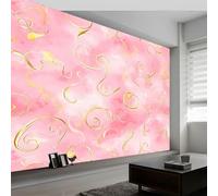 Modern Golden Marble Texture Mural Wallpaper 350x256 cm, Pink Wall Murals for Bedrooms Living Room Children Nursery Wall Mural Art Deco, Photo Wallpaper Poster Decoration