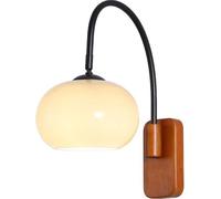 Modern Gooseneck Wall Lamp - Mid Century Walnut Sconce with Globe Glass Shade, Perfect for Hallway, Bedroom, Living Room & Bedside Lighting - Stylish Iron Design