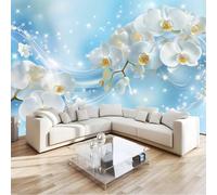 Modern Graceful Flowers Orchid Butterfly Wall Mural 250 x 175 cm Light Blue Non-Woven Photo Wallpaper, Large Wall Covering for Living Room & Bedroom, Paste the Wall