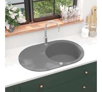 Modern Granite Kitchen Sink Single Basin Oval Basket Strainer vidaXL