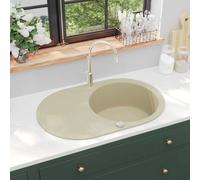 vidaXL Granite Kitchen Sink Single Basin Oval Beige Basket Strainer Basin