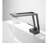 Modern Gray Bathroom Sink Faucet, Unique Perforated Design, Single Handle, Single Hole, Metal Waterfall Mixer Tap, Stylish and Functional Basin Tap for Home Use
