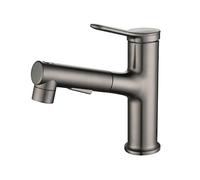 Modern Gray Gun Black Bathroom Sink Faucet with Pull Down Sprayer, 3 Function Spray Head, Single Handle Mixer Tap for Stylish Décor and Easy Use in Home.