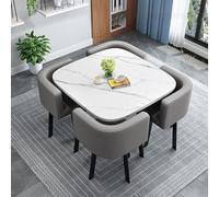 Modern Gray Leather Dining Table Set for 4 - Space Saving Square Design Stylish Chairs Perfect for Small Spaces Contemporary Home Decor