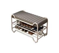 Modern Gray Leather Upholstered Shoe Rack 2-Tier Metal Shoe Bench for Hallway & Entryway Stylish 80 x 35 x 47 cm Shoe & Storage Solution.
