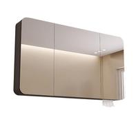 Modern Gray LED Bathroom Mirror Cabinet - Wall-Mounted 3 Doors 90x70x13 cm - Stylish Storage Solution for Contemporary Bathrooms