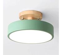 Modern Gray LED Ceiling Light Fixture - Green Macaron Round Metal Lamp with White Acrylic Shade for Hallway, Balcony, Entryway, Foyer, Stairwell