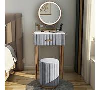 Modern Gray Makeupty Table with Mirror & Lights Compact Dressing De & Stool Set - Stylish Station for Bedroom 60cm Size
